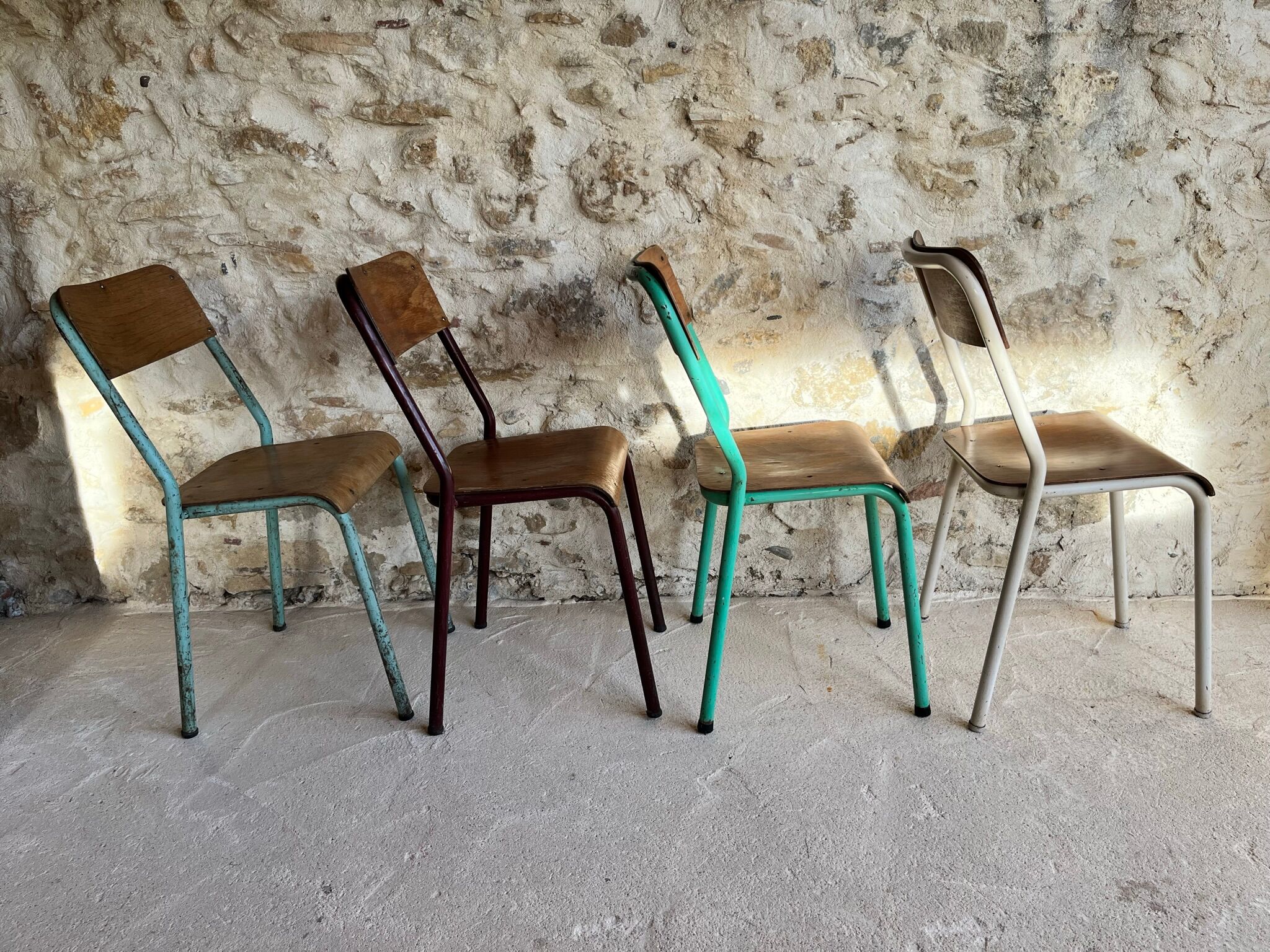 Set of 4 mismatched old school style chairs