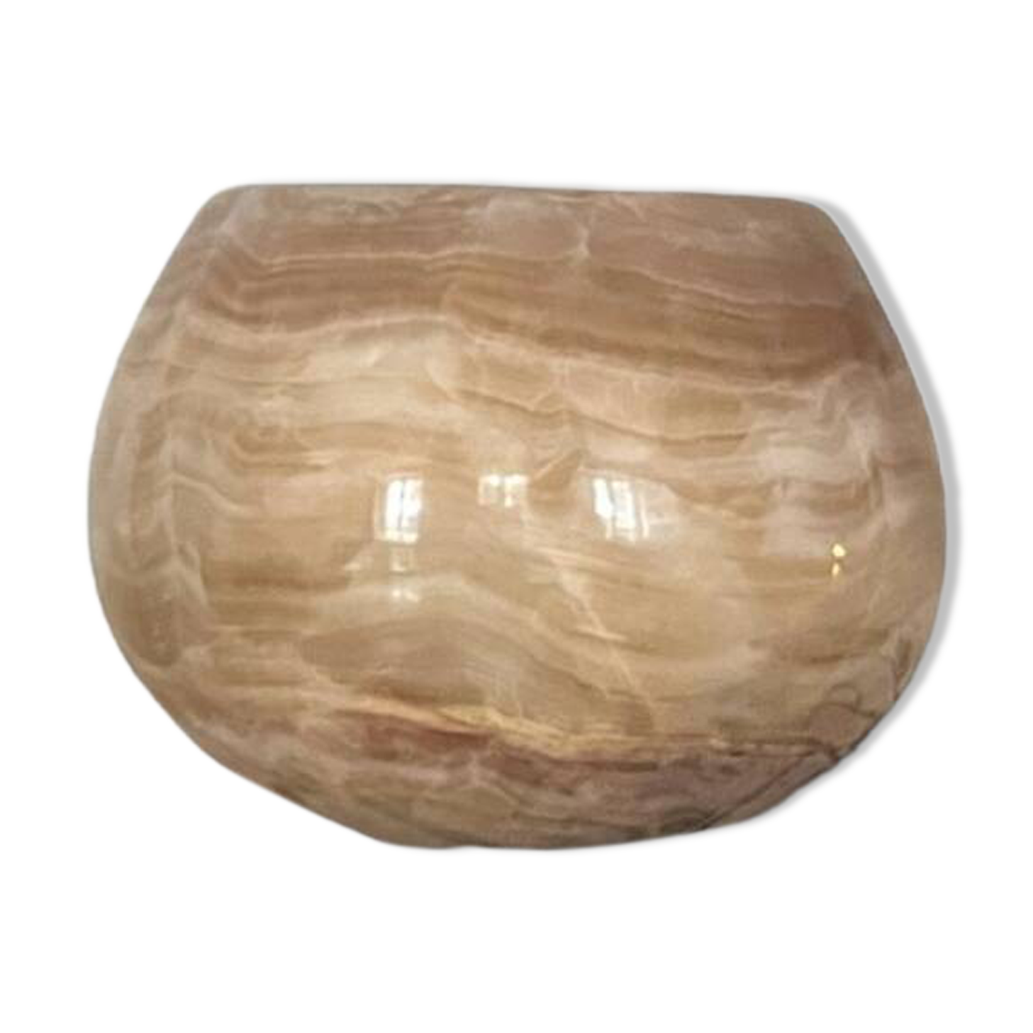 Vase boule rond en marbre beige, Italie 1970