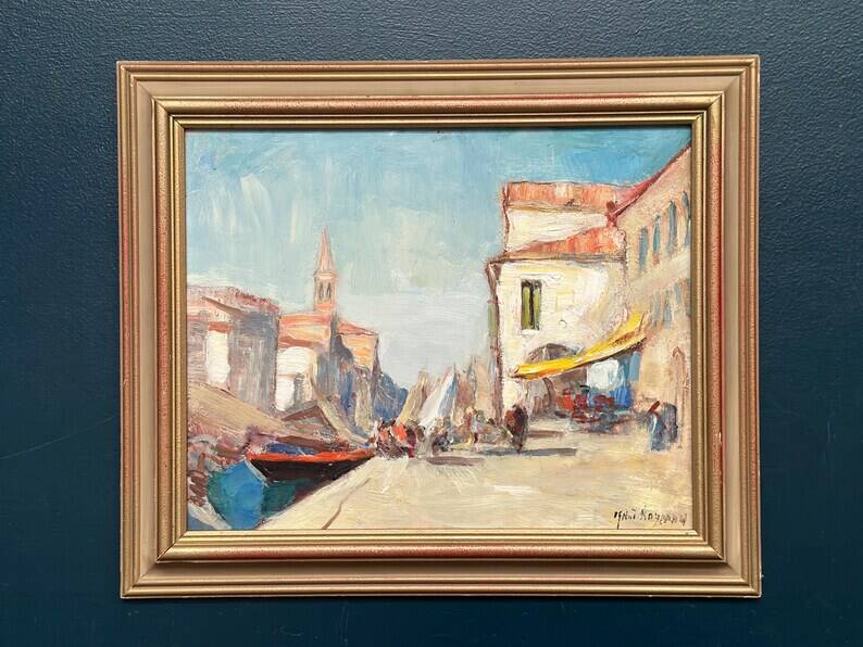 Swedish Oil on  panel - "Venice II" by Knut Norman - Vintage- 51 × 43 cm