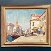 Swedish Oil on  panel - "Venice II" by Knut Norman - Vintage- 51 × 43 cm