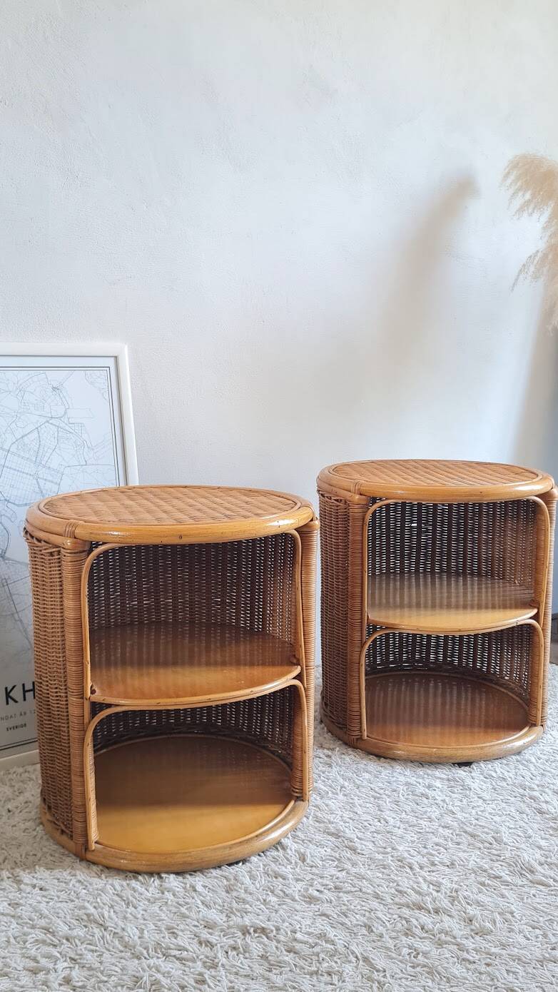 Pair of wicker bedside tables circa the 1970s.