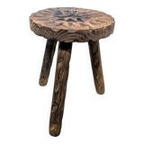 Carved wooden tripod stool
