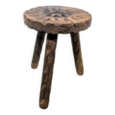 Carved wooden tripod stool