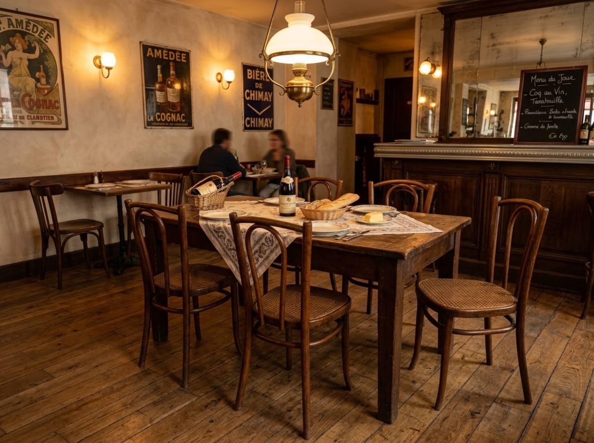 4 chaises de bistrot en bois courbé et cannage