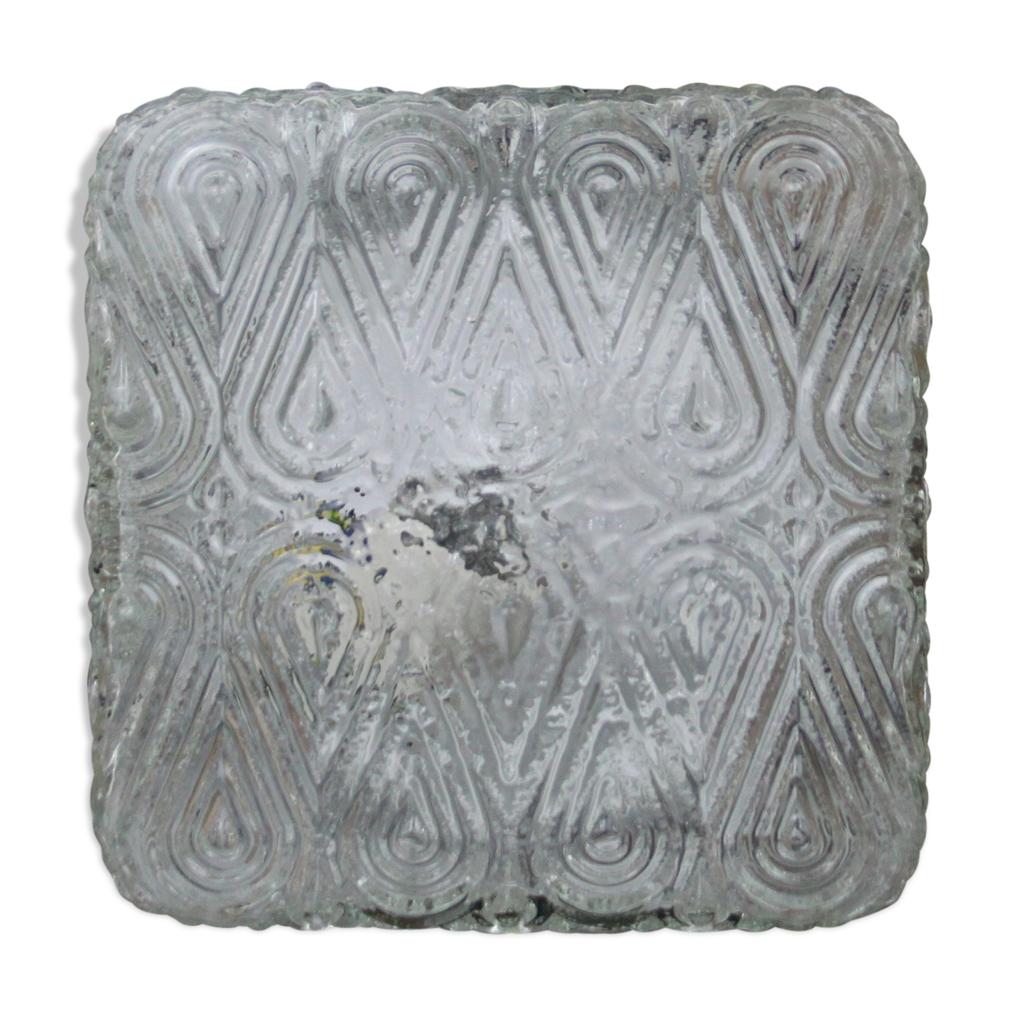 Square ceiling light, thick old glass, vintage