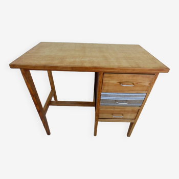 3-drawer desk in wood and linen – Totally restored
