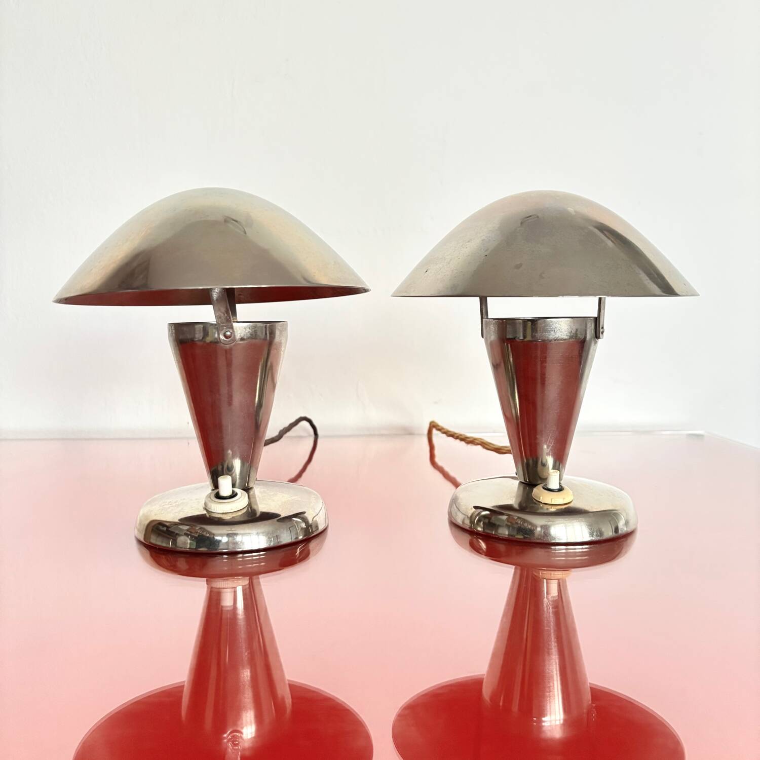 Set of chromed Art Deco bedside table lamps, Czechoslovakia