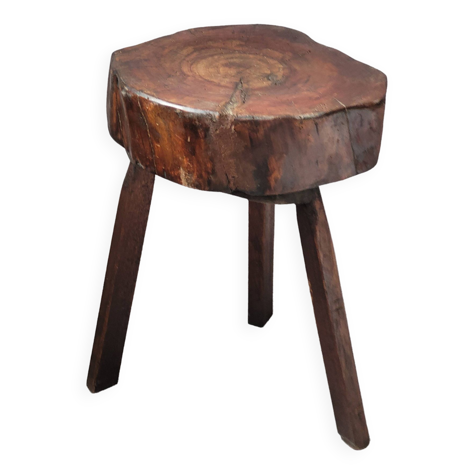 Wooden tripod stool wabi sabi trunk
