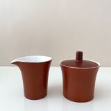 Tea service terracotta for 6 persons, vintage porcelain, 60's