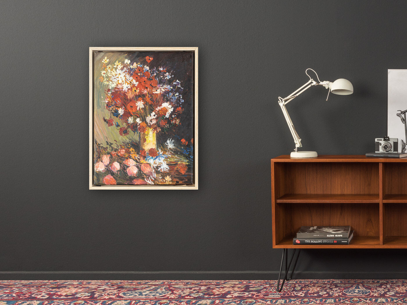 Mid-Century Bouquet of Flowers, Oil on Canvas, 33 x 43 cm