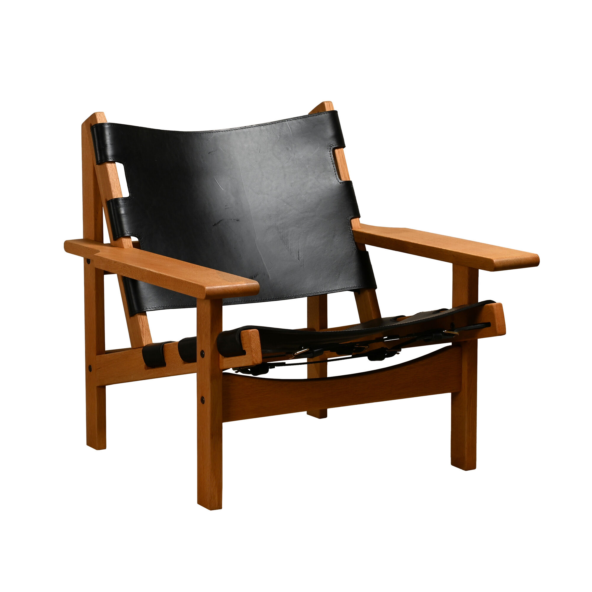 Kurt Østervig hunting chair in black leather for K. P. Jørgensens Møbelfabrik