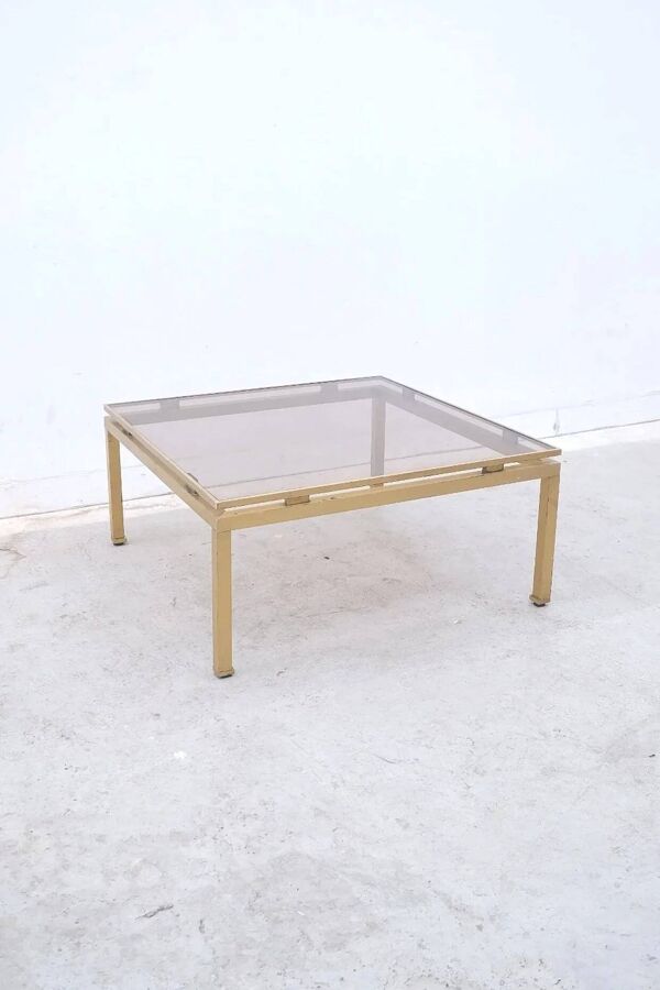 Table basse de Guy Lefevre pour Maison Jansen en laiton, 1960