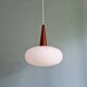 White opaline and teak pendant light, Scandinavian style, 1960s