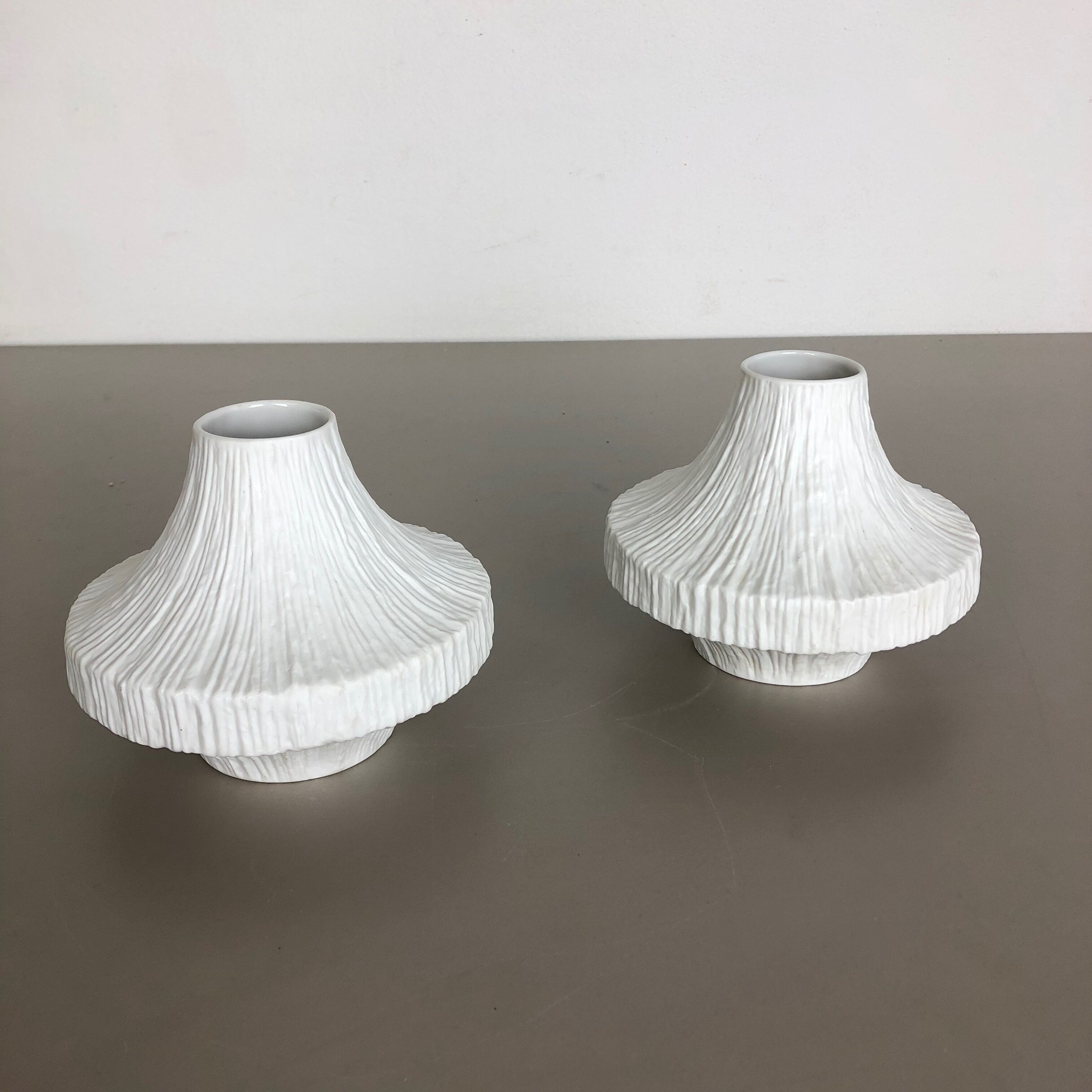 Set of 2 Porcelain Op Art "STONE" Vase by Heinrich Selb, Germany, 1970s