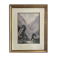 Tableau aquarelle originale encadrée "Paysage de montagne animé"