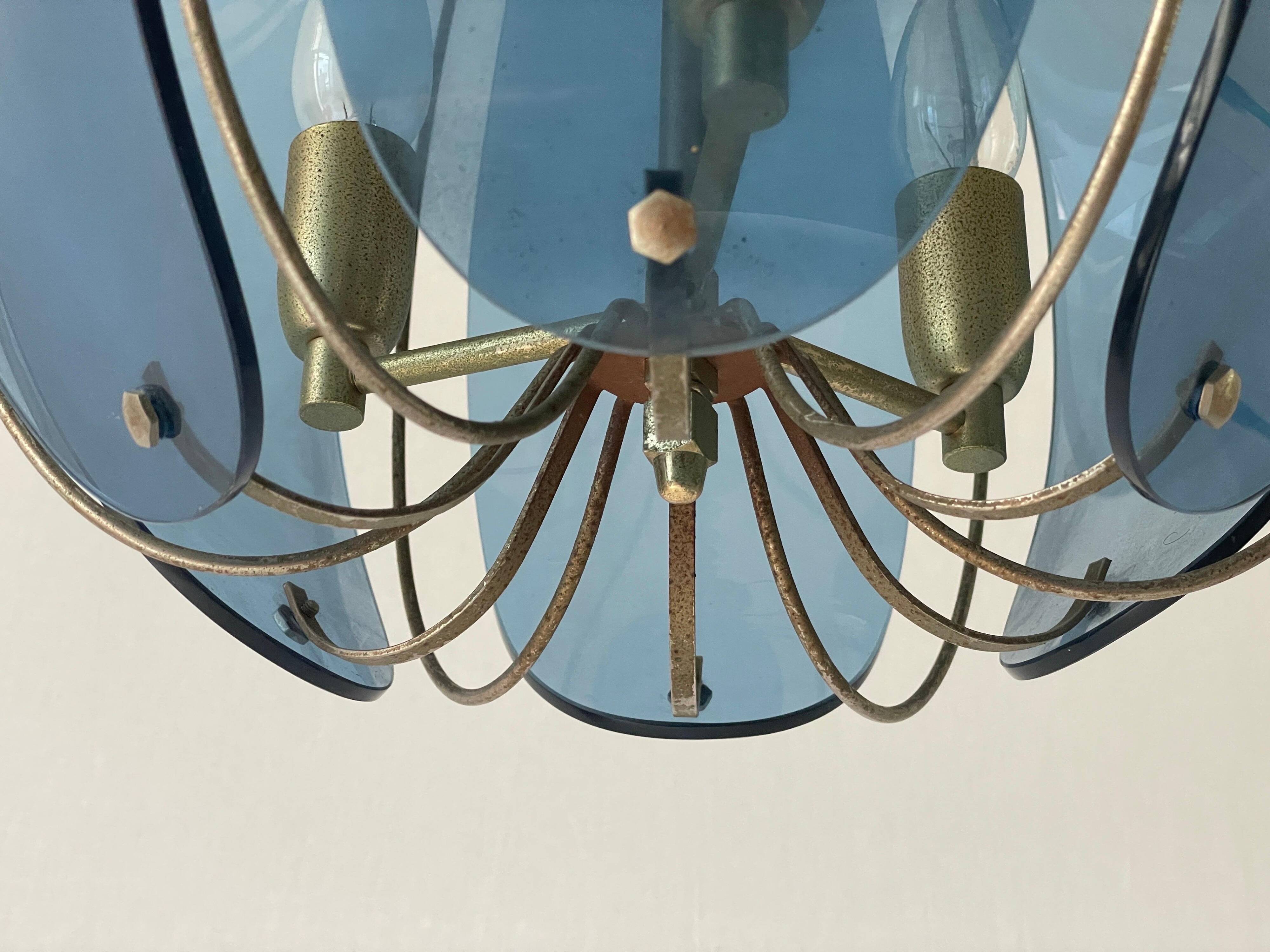 Blue glass ceiling light with exclusive Italian design by VECA, 1960s, Italy.