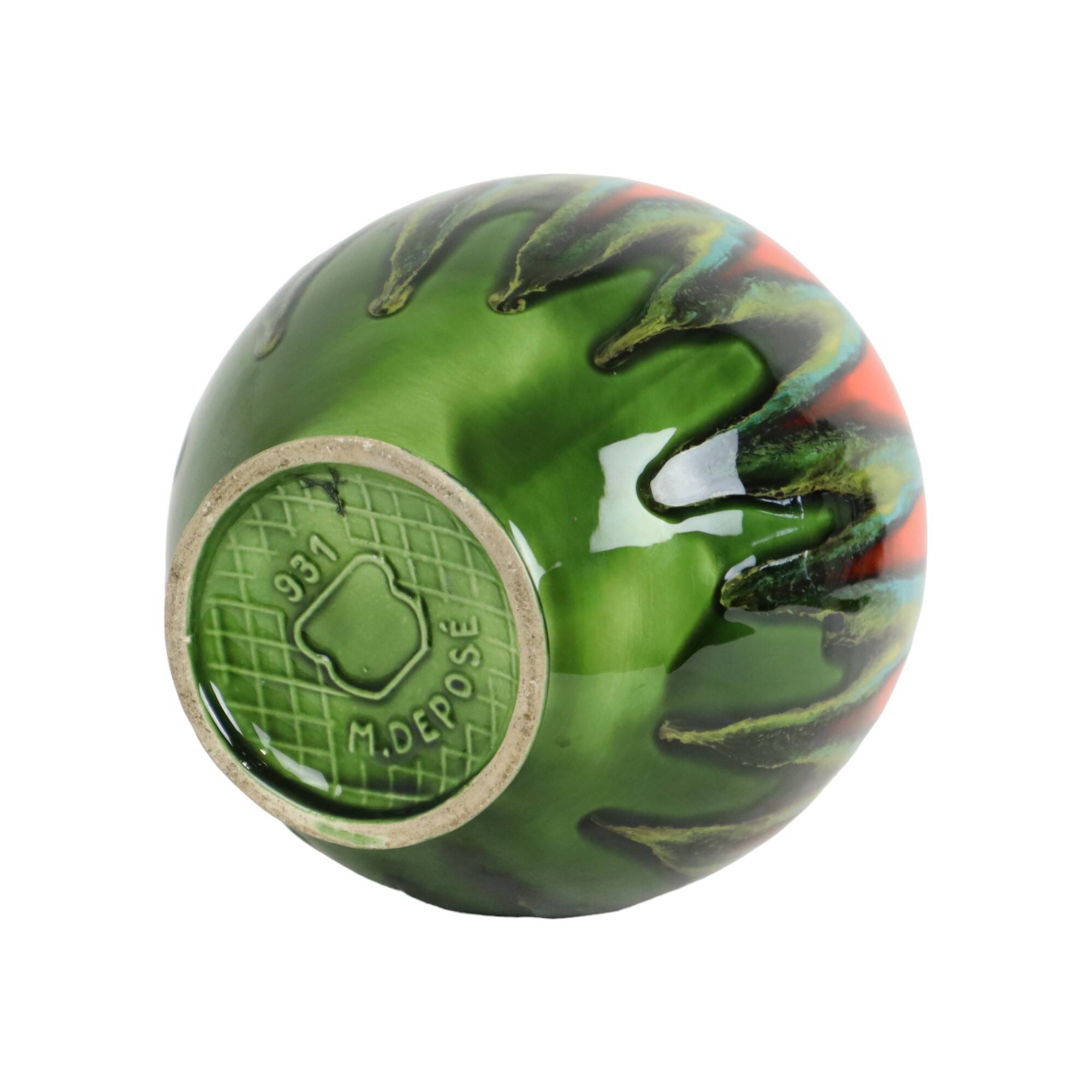 Hubert Bequet Vase Orange Green Turquoise Ceramic Sixties