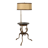 Lampadaire ancien avec table d’appoint en bronze et marbre, Italie, XXe siècle