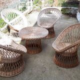 Living room 5 pieces vintage rattan