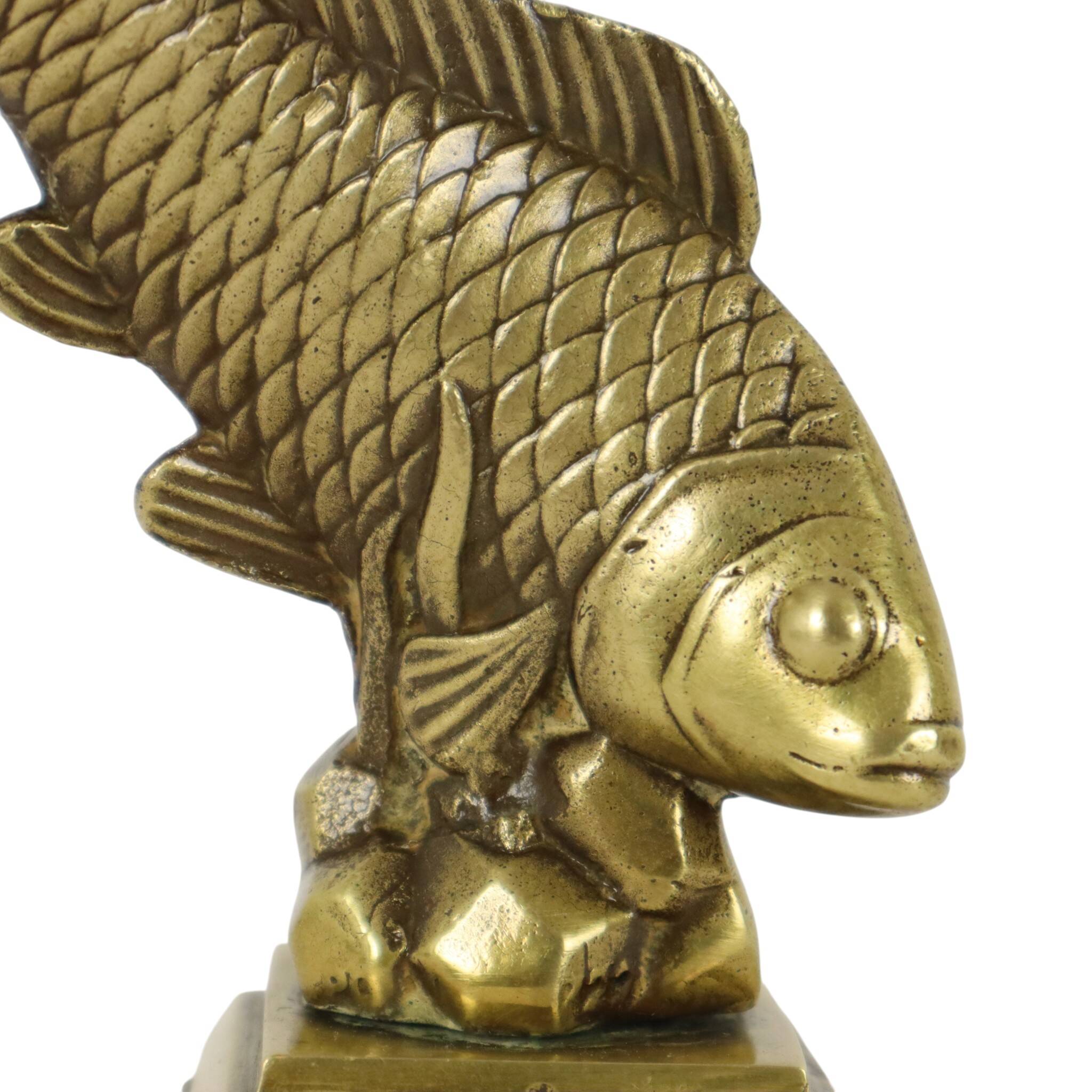 Vintage Heavy Solid Bronze Koi Carp Statue