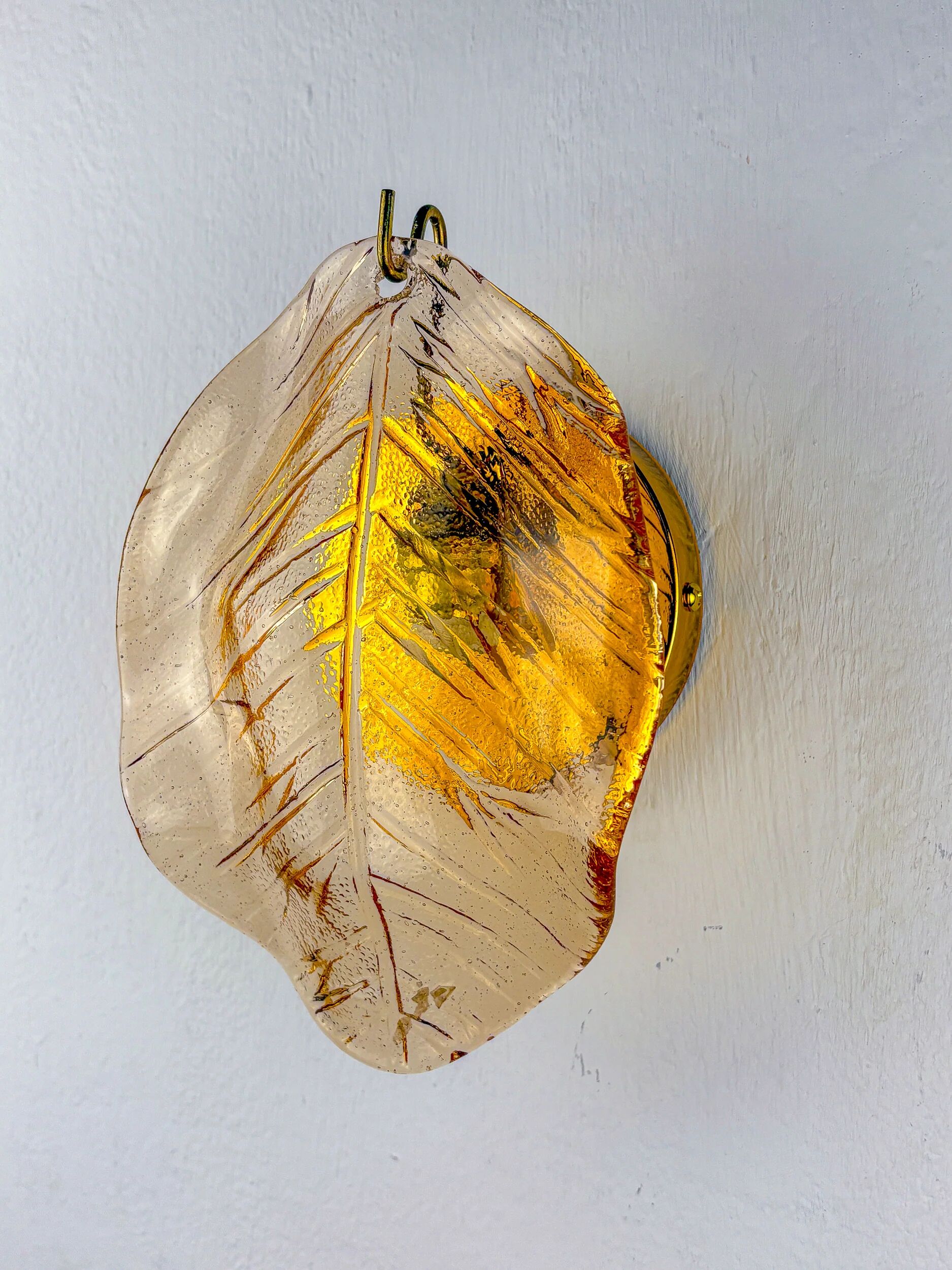 Applique murale en verre de Murano rose "Feuille" italienne, années 1970