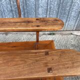 Antique farmhouse table in solid cherry wood with its 2 benches