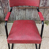 Design armchair, metal and red skai, vintage, 50s
