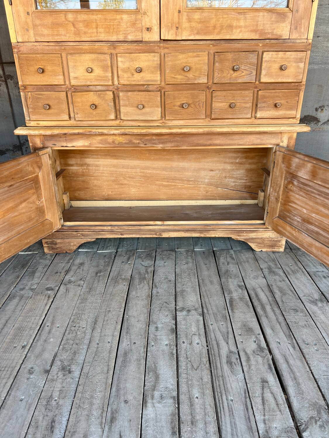 Old display cabinet in raw wood
