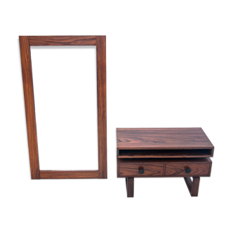 Miroir en palissandre avec commode, années 1960