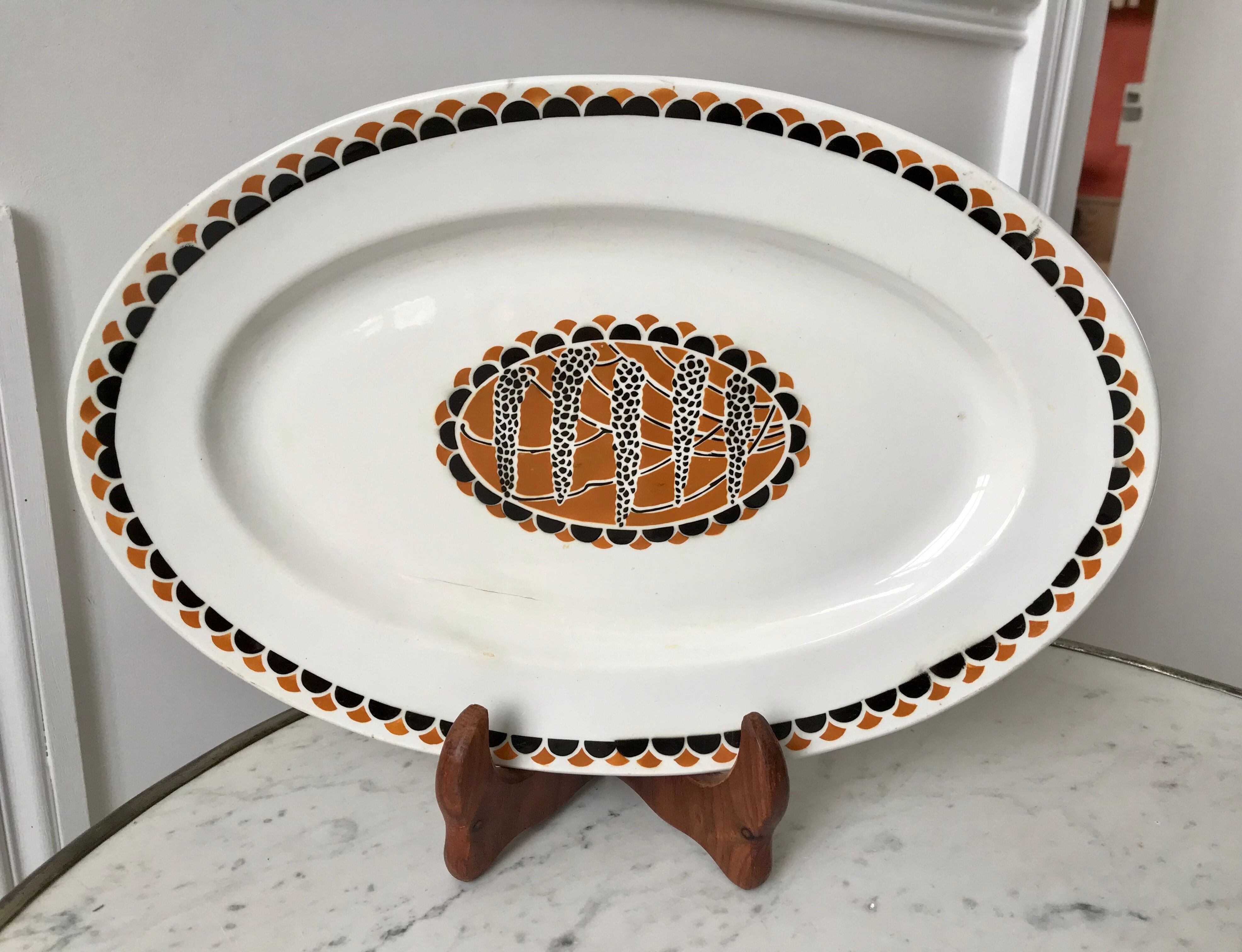 Oval dish sarreguemines model "nomeny" art deco 30s