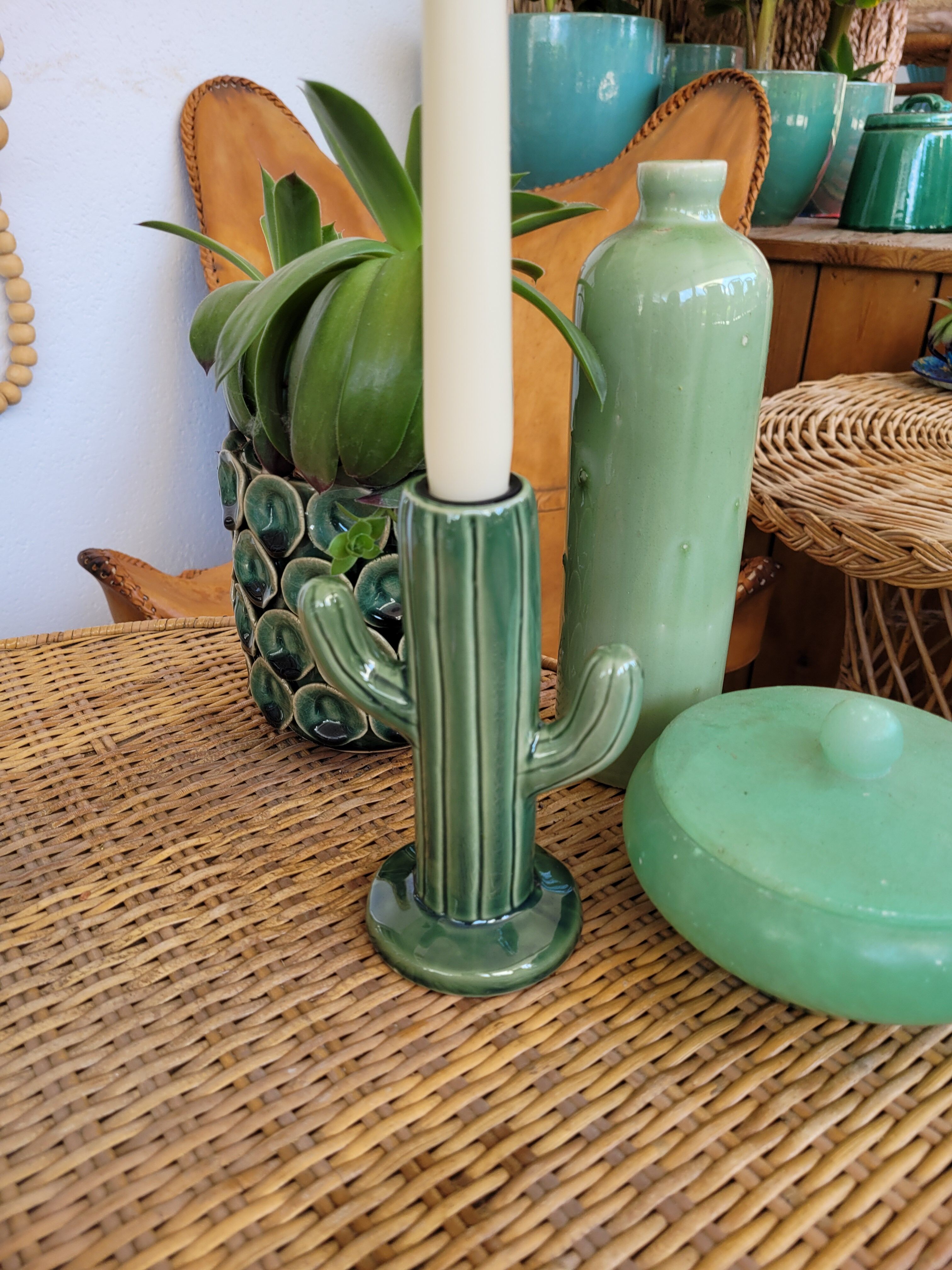 Porcelain cactus candlestick