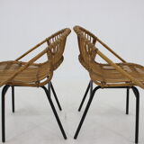 1970s pair of Alan Fuchs rattan and iron lounge chairs, Czechoslovakia