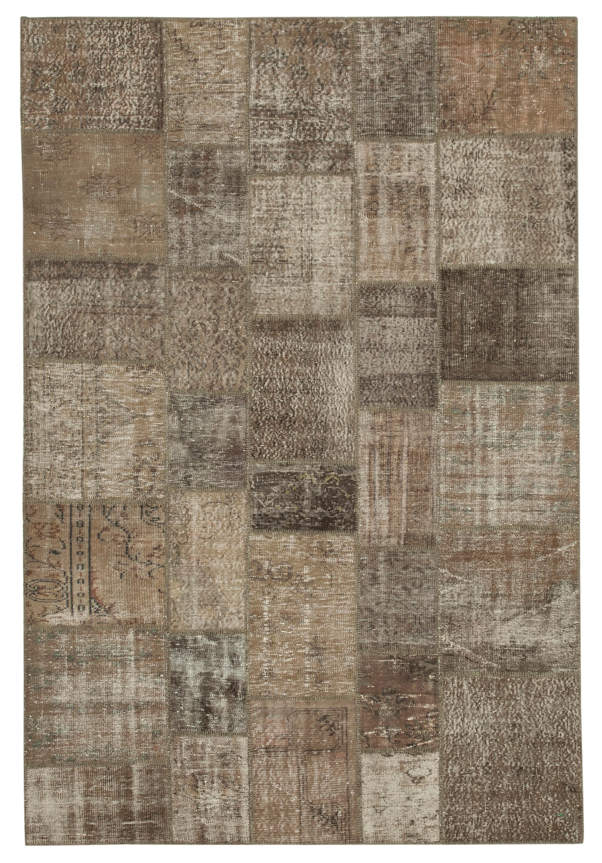 Handwoven oriental overdyed 202 cm x 303 cm brown patchwork carpet