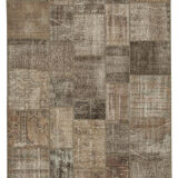 Handwoven oriental overdyed 202 cm x 303 cm brown patchwork carpet