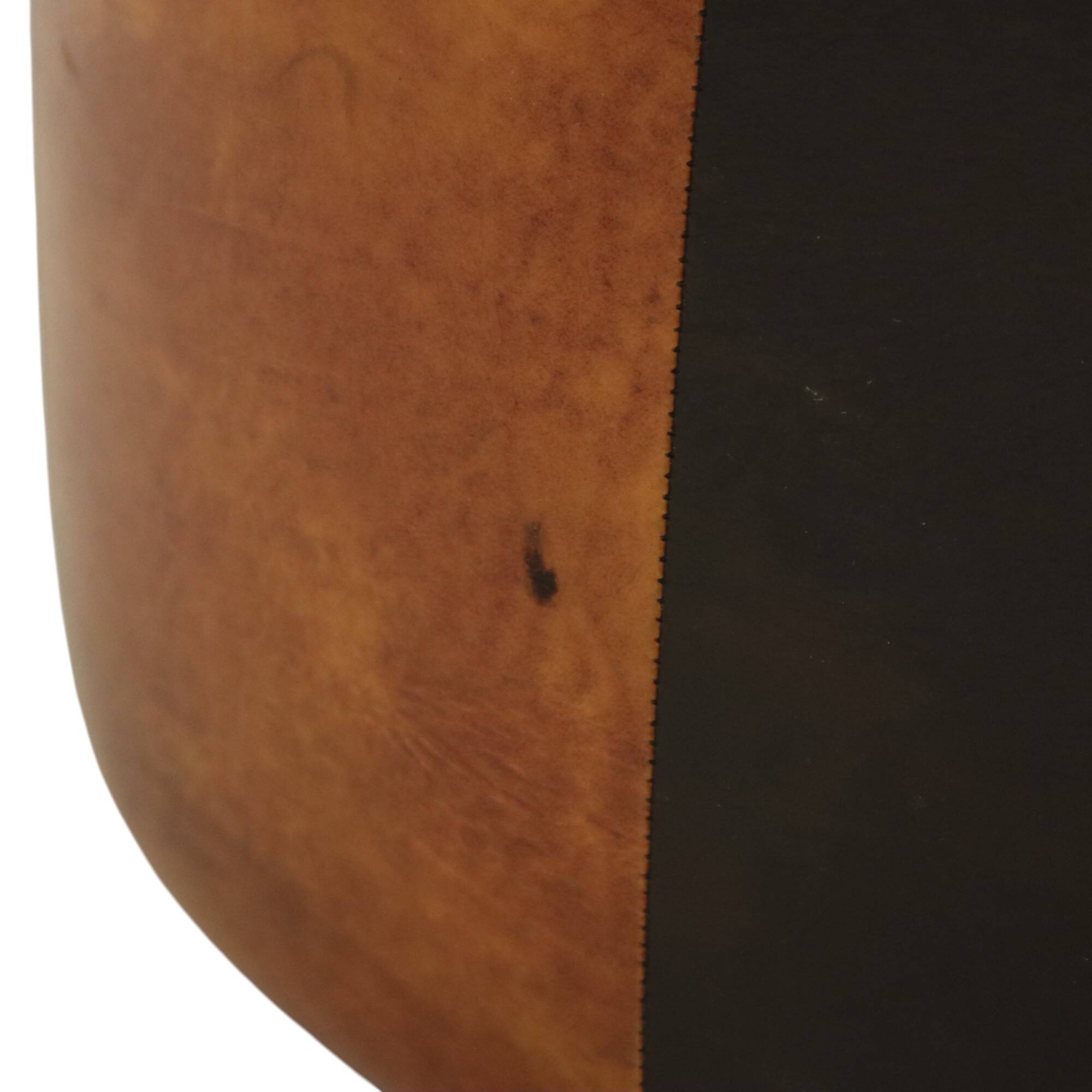 Round Vintage Brown Pouf Two-Tone Skai Leather Sixties