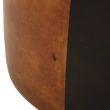 Round Vintage Brown Pouf Two-Tone Skai Leather Sixties
