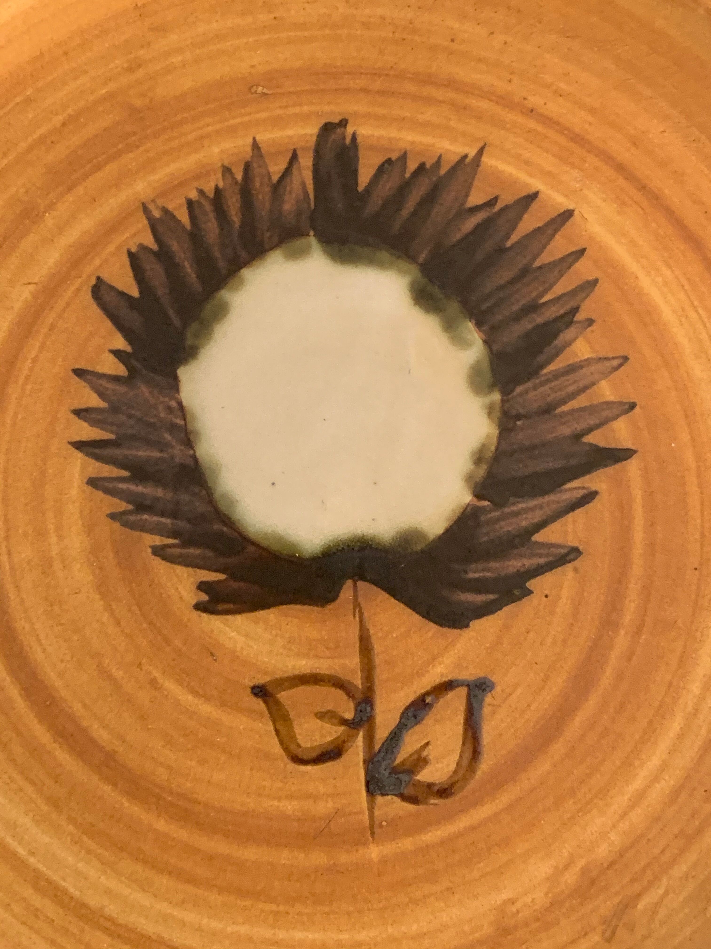 5 plates flat sunflower, Poterie de la Colombe, Vallauris style, 1970