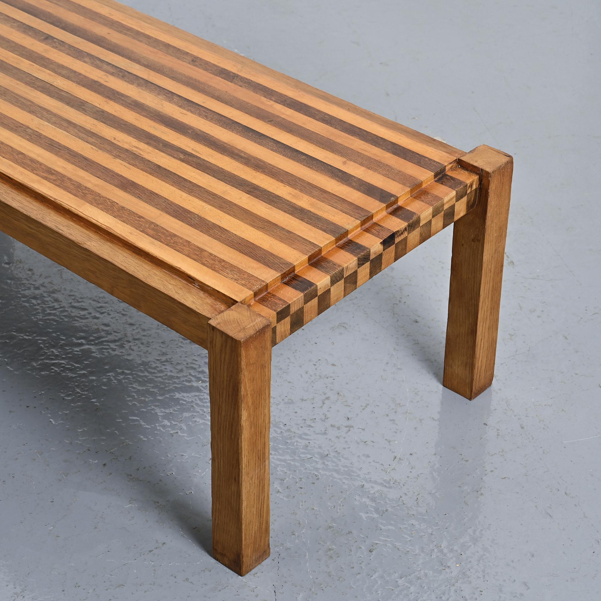 Two-tone wooden graphic coffee table, circa 1960.
