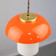Mid-century orange glass & brass mushroom pendant lamp