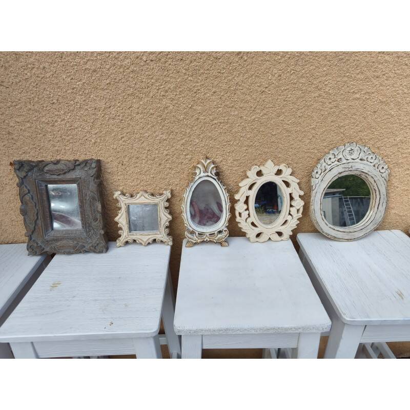 Set of 5 cerused wood mirrors