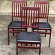 3 Scandinavian design chairs from the 1970s, solid wood, burgundy and black leather