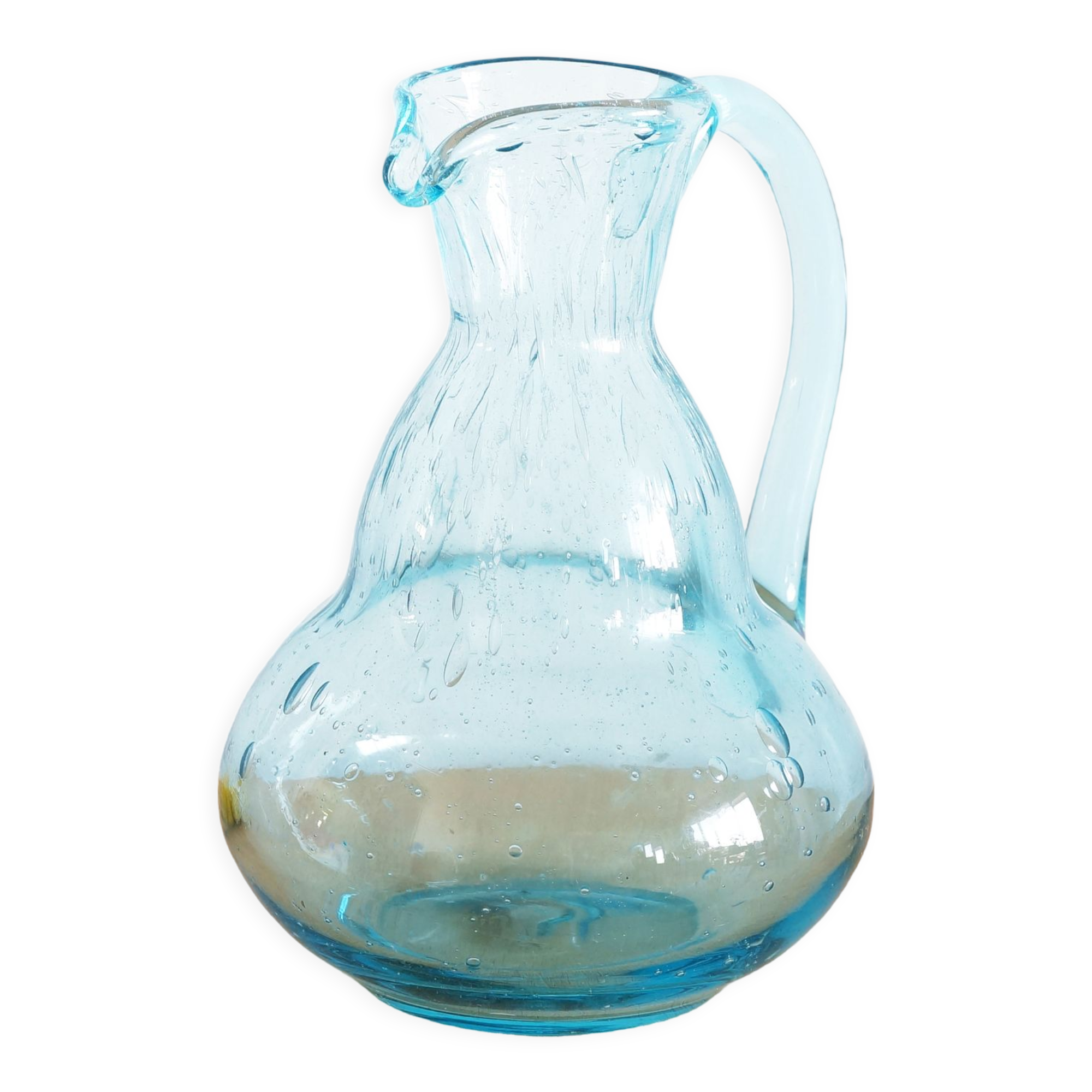 Blue carafe in bubble blown glass