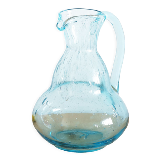 Blue carafe in bubble blown glass
