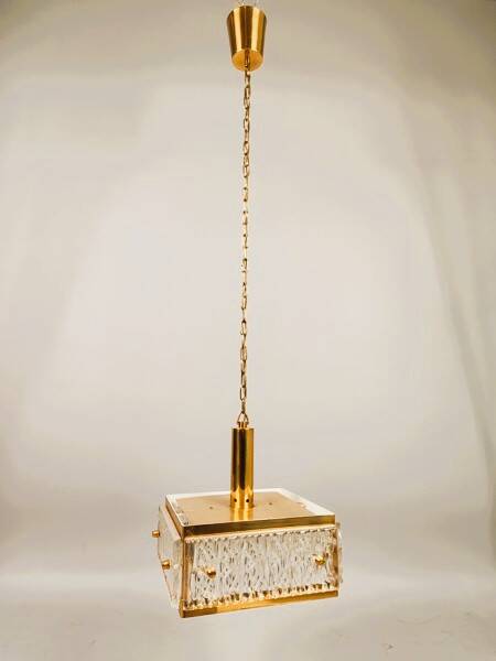 Vintage chandelier from Malmö Metallvarufabrik and pressed glass from Orrefors 1970s