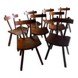 Série de 8 chaises brutalistes années 50