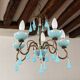 5-light chandelier in brass and blue opaline, 1950s