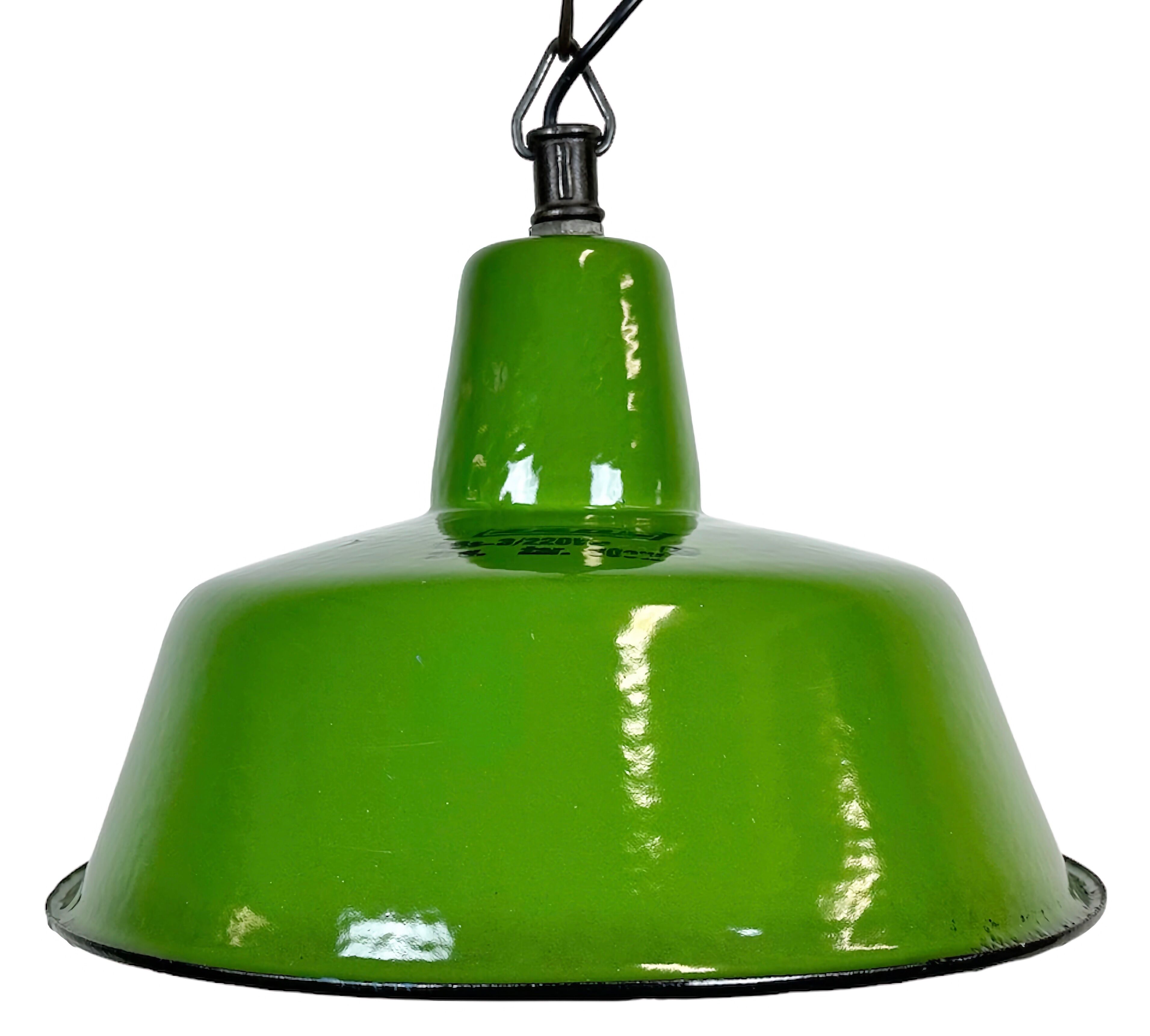 Industrial green enamel factory lamp from Zaos, 1960s