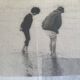 Black and white photo on fabric, framed