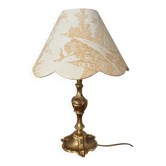 Antique brass lamp - bronze lampshade with toile de Jouy – Vintage lamp