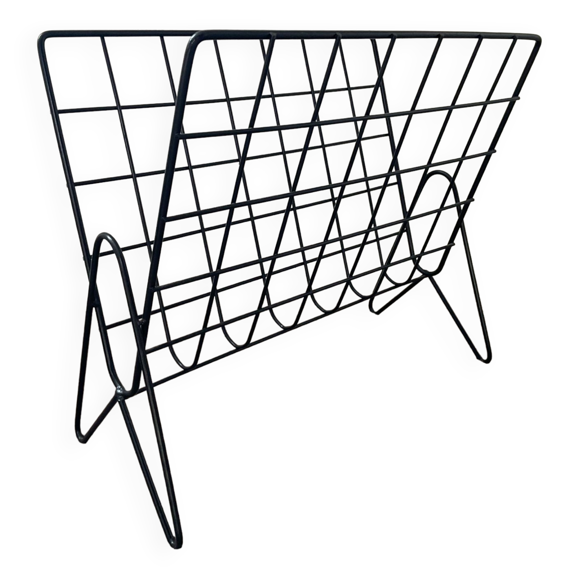 Vintage wired metal magazine rack